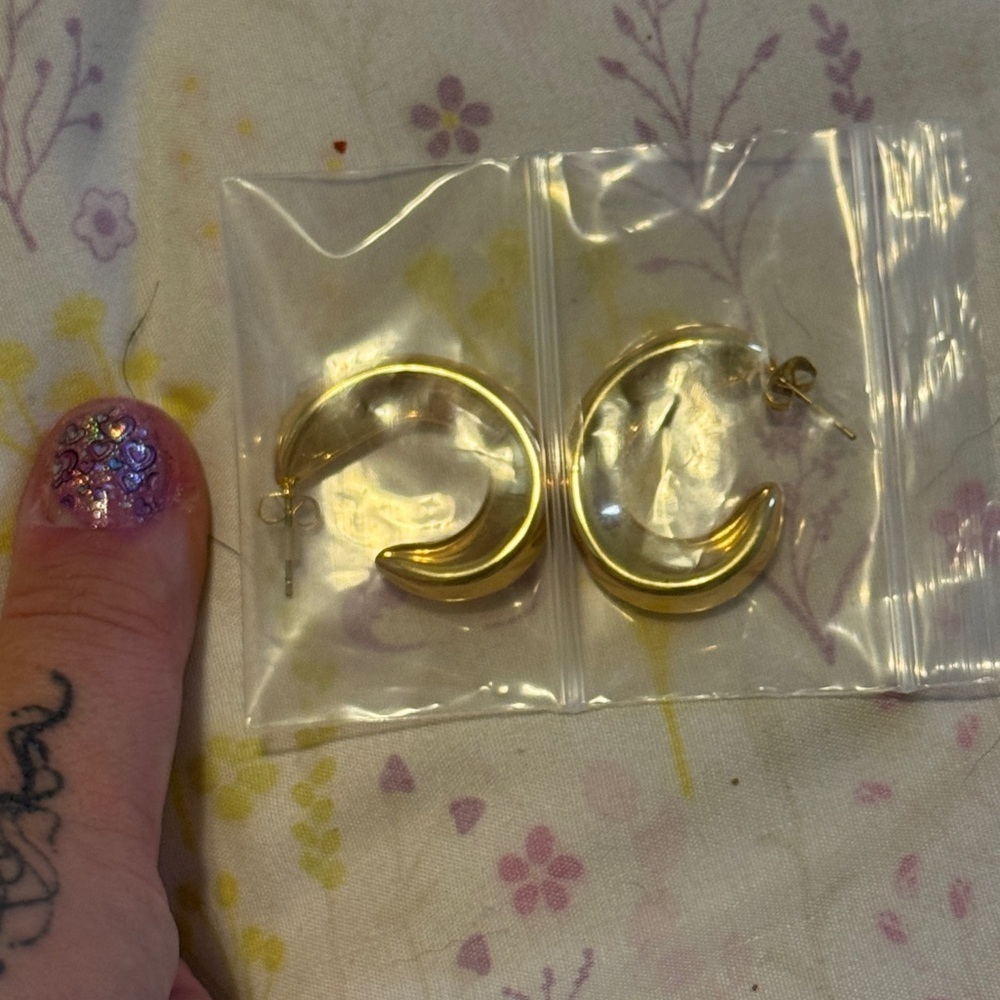 Gold Crescent Hoop Earrings new from Chello